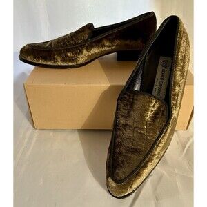 Women’s Andre Assous Green Iridescent Velvet Taurus Taupe Loafers Sz 8.5